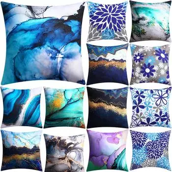 Чехол на подушку с принтом синего цвета для дома, гостиной, дивана, автомобиля, офиса, украшение на талию, наволочка 45x45 см 40X40CM