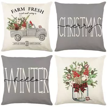 Чехол на подушку с рождественским цветком и льном, с принтом букв, для дивана, чехол на подушку 45*45cm JYM226-1