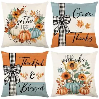 Чехол на подушку с тыквой на День благодарения, осенний растительный цветочный принт, чехол на подушку для дивана, домашняя гостиная 45*45cm JYM465-1