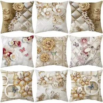 Чехол на подушку с золотым цветком, ультрамягкий, короткий, плюшевый, с принтом, для дома, гостиной, дивана, наволочка для подушки 45*45cm CR029-1