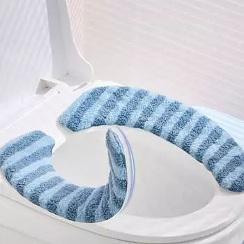 Чехол на подушку сиденья для унитаза, моющийся утолщенный коврик для унитаза, мягкий теплый чехол на сиденье для унитаза, аксессуары для ванной комнаты, многоразовые синий