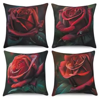 Чехол на подушку Современный диван Квадратная наволочка Домашний декор Роза Цветочный узор 40x40cm