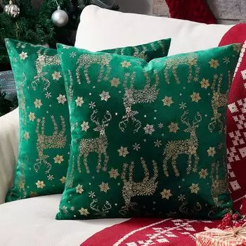 Чехол на подушку Topfinel 45 45 2 шт. Рождественский набор из 2 скандинавских бархатных наволочек для тела Декоративный чехол для подушки Подарочный чехол для подушки Зеленый