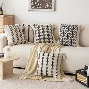 Чехол на подушку в стиле бохо с кисточками, тканый стеганый декоративный чехол на подушку, коричневые наволочки 18x18 для дивана, спальни, гостиной 30X50cm-2pcs