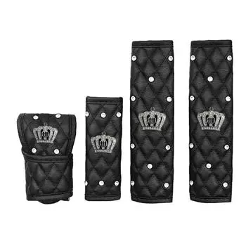 Чехол на ремень безопасности автомобиля Crown Crystal со стразами, кожаная накладка на ремень безопасности, чехол на рычаг переключения передач с бриллиантами, комплекты чехлов на ручные тормоза