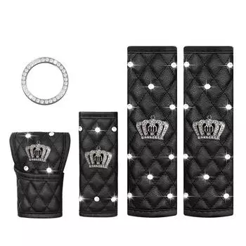 Чехол на ремень безопасности автомобиля Crystal Crown, чехол на рычаг переключения передач, чехол на ручной тормоз, 1 пара наплечников, наклейка на кнопку «Старт-стоп», набор автомобильных аксессуаров