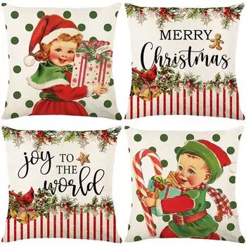 Чехол на рождественскую подушку из льна с рождественской куклой, декоративный принт, чехол на подушку для гостиной, чехол на подушку для спальни 45*45cmJYM519-1