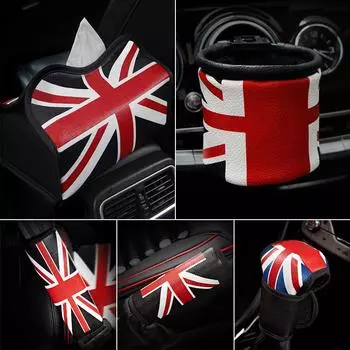 «Чехол на ручной тормоз и ручку переключения передач из кожи Union Jack — корейский дизайн» Gray-Black Union Jack Gear Cover x1