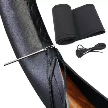 Чехол на руль автомобиля 37/38 см, самодельные чехлы на руль, дизайн оплетки из искусственной кожи с иголкой и ниткой, комплекты для салона красный