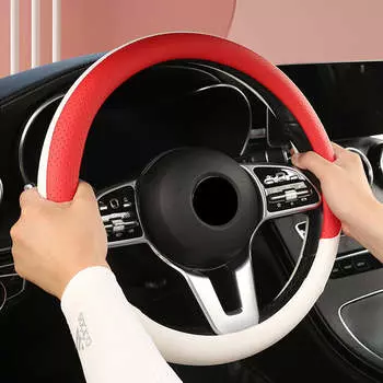 Чехол на руль автомобиля 38 см из нескользящей искусственной кожи с дышащей тканевой оплеткой, чехол на руль автомобиля, аксессуары для салона автомобиля