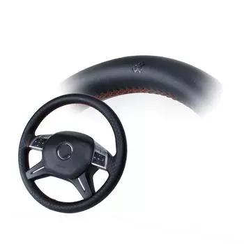 Чехол на руль автомобиля 38 см, ручная работа, суперволоконная кожа, износостойкая, впитывающая пот, дышащая, аксессуары для стайлинга автомобиля чёрный