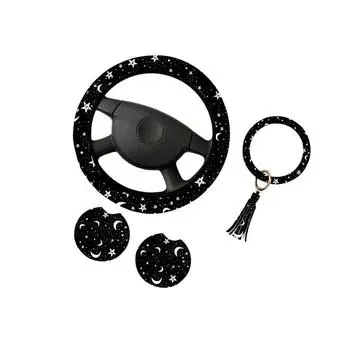 Чехол на руль автомобиля Черные луны Белые звезды Авто защитные аксессуары