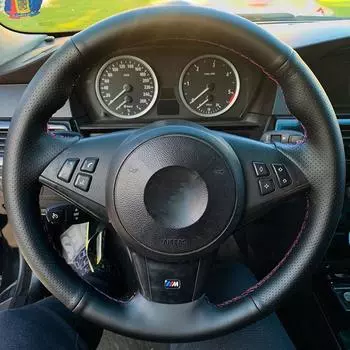 Чехол на руль автомобиля для BMW E60 E63 E64 M5 2005 2007 2008 M6 2007 Оплетка из микрофибры для рулевого управления Gray Rhread
