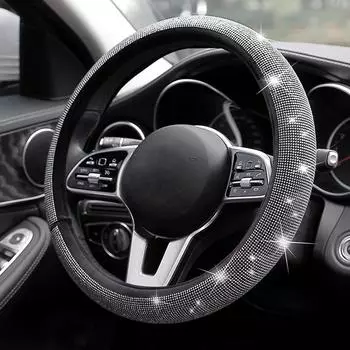 Чехол на руль автомобиля для женщин и девочек, симпатичный блестящий чехол на руль, блестящая защита рулевого колеса автомобиля с бриллиантами чёрный