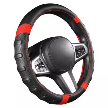 Чехол на руль автомобиля, дышащий и нескользящий кожаный чехол на руль из микрофибры, универсальный 38 см/15 дюймов 37-38cm/15 inch чёрный/серый