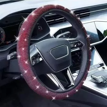 Чехол на руль автомобиля из хрусталя для женщин и девочек, симпатичный, со стразами и бриллиантами, защита рулевого колеса автомобиля, аксессуары для внутренних деталей 14X9X6CM красный