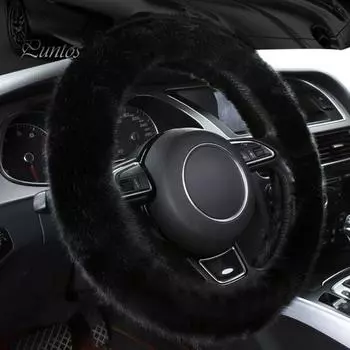 Чехол на руль автомобиля из искусственного меха лисы, теплый, мягкий, зимний чехол на руль, легко устанавливается, универсальный чехол на руль A чёрный