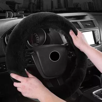 Чехол на руль автомобиля из искусственного меха лисы, теплый, мягкий, зимний чехол на руль, легко устанавливается, универсальный чехол на руль B чёрный