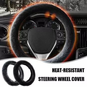 Чехол на руль автомобиля из искусственного меха лисы, зимний теплый мягкий чехол на руль, простая установка A чёрный
