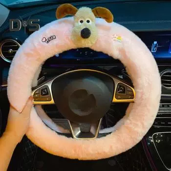 Чехол на руль автомобиля, износостойкий, универсальный, простая установка, мягкий, пушистый, теплый чехол на руль 38cm белый/розовый