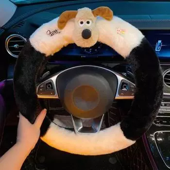 Чехол на руль автомобиля, износостойкий, универсальный, простая установка, мягкий, пушистый 36cm розовый/белый
