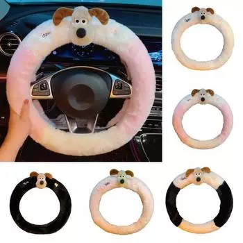 Чехол на руль автомобиля, износостойкий, универсальный, простая установка, мягкий, пушистый, теплый руль 36cm розовый