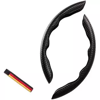 Чехол на руль автомобиля, нескользящий, из углеродного волокна, универсальный, подходит для всех моделей, подходит для четырех сезонов, с вязаной центральной маркировкой (Т-черный) 37x17x5cm