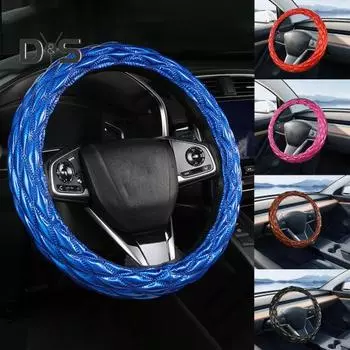 Чехол на руль автомобиля, противоскользящий 3D ромб, блестящая искусственная кожа, 38 см, универсальная защита для четырех сезонов, автозащита на руль, аксессуары для салона автомобиля 38cm чёрный