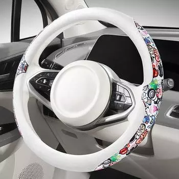 Чехол на руль автомобиля с леопардовым принтом и плюшем: Зимний руль D-образной формы с узором «гусиная лапка». Модный дизайн, удобный и стильный! Houndstooth, 36cm белый