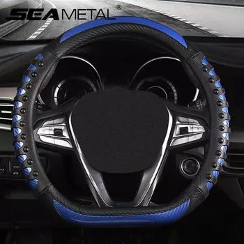 Чехол на руль автомобиля SEAMETAL, противоскользящие чехлы на руль из искусственной кожи, подходят для украшения автомобиля из углеродного волокна O Type чёрный/красный