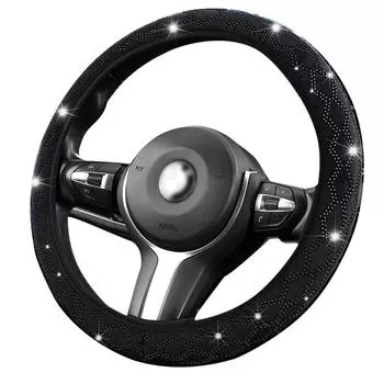 Чехол на руль автомобиля, трехмерный, противоскользящий, с отделкой из блестящих страз, удобный, эластичный чехол на ручку чёрный