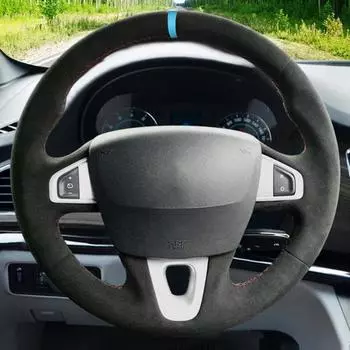 Чехол на руль автомобиля замшевая оплетка для Renault Fluence (ЗЕ) 2010-2016 Меган 2008-2016 Самсунг SM3 2009 2010 2011 Black Thread