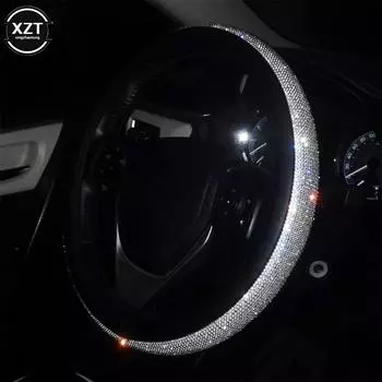 Чехол на руль из искусственной кожи 37 см/38 см со стразами и кристаллами для VW Opel Toyota Nissan Ford, автомобильные аксессуары жёлтый