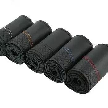 Чехол на руль из натуральной кожи с оплеткой, 15 дюймов, тиснение, ручная вышивка, автомобильный руль, аксессуары для интерьера 38cm