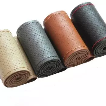 Чехол на руль из натуральной воловьей кожи «сделай сам», автомобильная оплетка, полное отверстие 36, 38, 40 см 38 красный