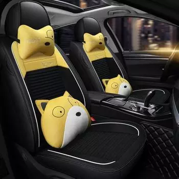 Чехол на сиденье автомобиля с милым мультяшным рисунком для дам: Всесезонная льняная подушка Dihao Boyue Vision X3X6 Binyue Bear Standard Edition чёрный/жёлтый