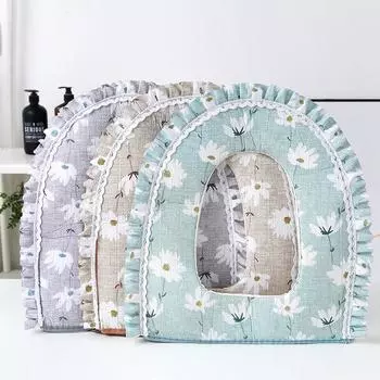 Чехол на сиденье унитаза из хлопка и льна «Daisy» с кружевной отделкой Velcro хаки