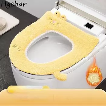 Чехол на сиденье унитаза, милый флис, зимний, теплый, дизайн, ванная комната, шикарный, милый, домашний, пэчворк, О-образная форма, 10 цветов, корейский стиль, Ins, мягкий