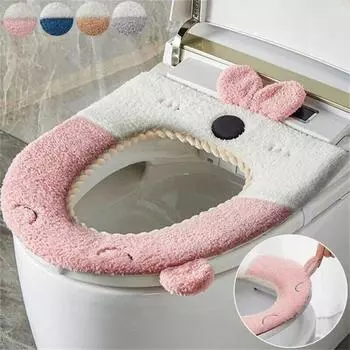 Чехол на сиденье унитаза, мягкий теплый моющийся коврик для подушки, многоразовые зимние подушечки для унитаза синий