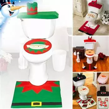 Чехол на сиденье унитаза, рождественский чехол для бака с принтом Санта-оленя, снеговика и эльфа, креативное украшение для ванной комнаты 1