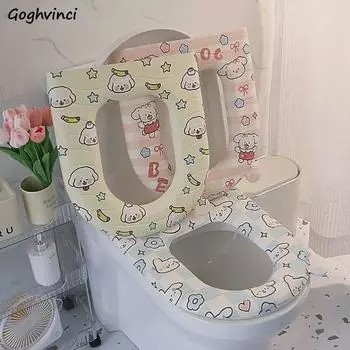 Чехол на сиденье унитаза с рисунком и ручкой для ванной комнаты, не наносящий вреда коже, мягкий, универсальный, моющийся, на все времена года