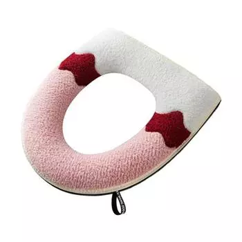 Чехол на сиденье унитаза, ультра мягкий, сохраняет тепло, зимний цвет, плюшевый коврик на молнии, коврик для туалета с ручкой для отеля розовый