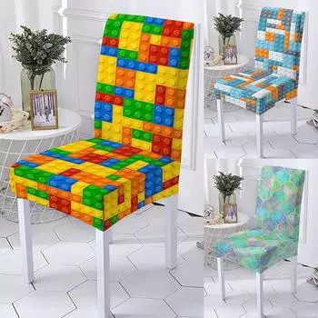 Чехол на стул из спандекса с 3d принтом, стрейч для столовой, эластичный чехол на стул с геометрическим рисунком, защита для кухонных табуретов, домашний декор Universal Size