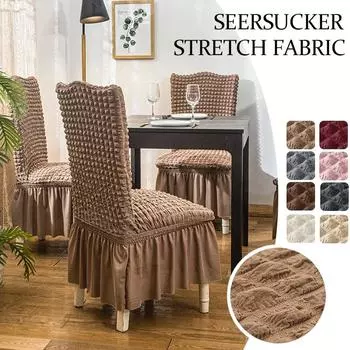 Чехол на стул из жатого хлопка с юбкой для столовой, эластичный чехол для свадебного банкета, офиса, кухни, отеля, стул, чехол, 1 шт. 1 Piece
