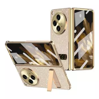 Чехол на заднюю панель телефона с блестящим покрытием для Oppo Find N3 5G, защитная стеклянная пленка для экрана с кронштейнами-подставками для крышки Oppo Find N3 Oppo Find N3 золотой