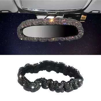 Чехол на зеркало заднего вида автомобиля с бриллиантовым кристаллом, эластичный плюшевый чехол для украшения заднего вида, блестящие аксессуары для салона автомобиля для женщин