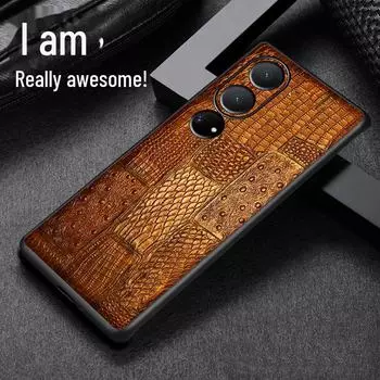 Чехол-накладка из натуральной кожи для Honor Play 40 - защитный чехол из воловьей кожи с зернистой отделкой Honor Play 40 Plus чёрный