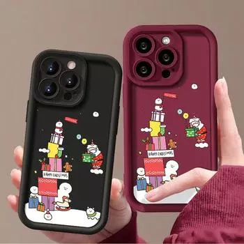 Чехол-накладка с изображением рождественского снеговика для iPhone 16 Pro 15 14 Plus 13 12 11 Pro Max Xs Xr 8 7, однотонный, мягкий, ударопрочный, из термополиуретана, защитный чехол для объектива iPhone 16 чёрный