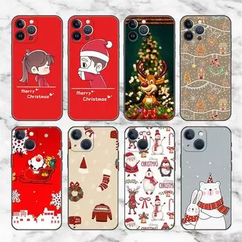 Чехол-накладка с рождественским рисунком для Apple iPhone 14 11 13 12 Pro 7 XR X XS Max 8 Plus 6 6S 14Pro, черный, мягкий чехол для телефона iPhone 6 6S