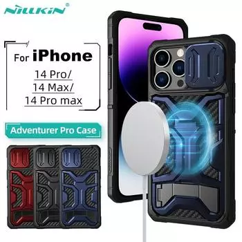 Чехол NILLKIN Adventurer Pro для iPhone 14 Pro Max, магнитный чехол со складным кронштейном, чехол для выдвижной камеры для iPhone 14 Pro Plus iPhone 14 Plus чёрный